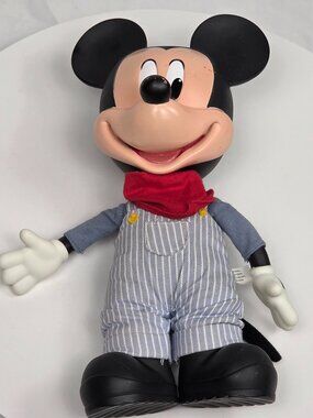 Disney Store Talking Mickey Mouse Train Conductor Pull String Plush Toy Doll 12"